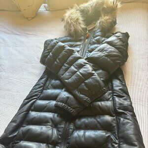 Womens Leather Black Jacket with real Fur on hood